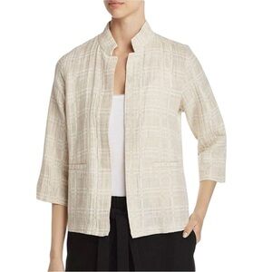 Eileen Fisher Organic Cotton Linen Jacquard Plaid Jacket Open Front size Small